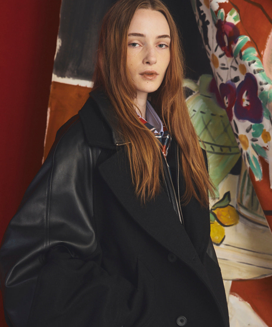 【26AW PRE-ORDER】シープレザーメルトンコンビプライムオーバーレイヤリングダブルブルゾン