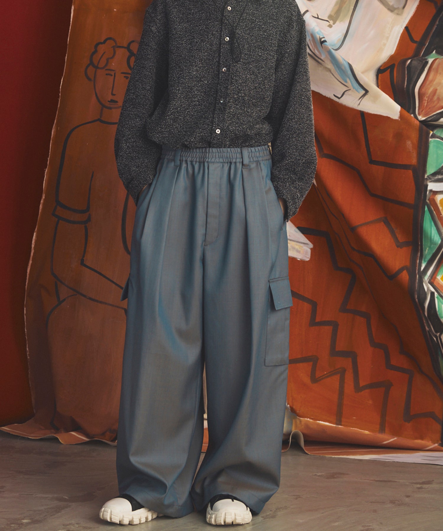 4 Colors Chambray Washable Wool Prime-Wide Cargo Pants