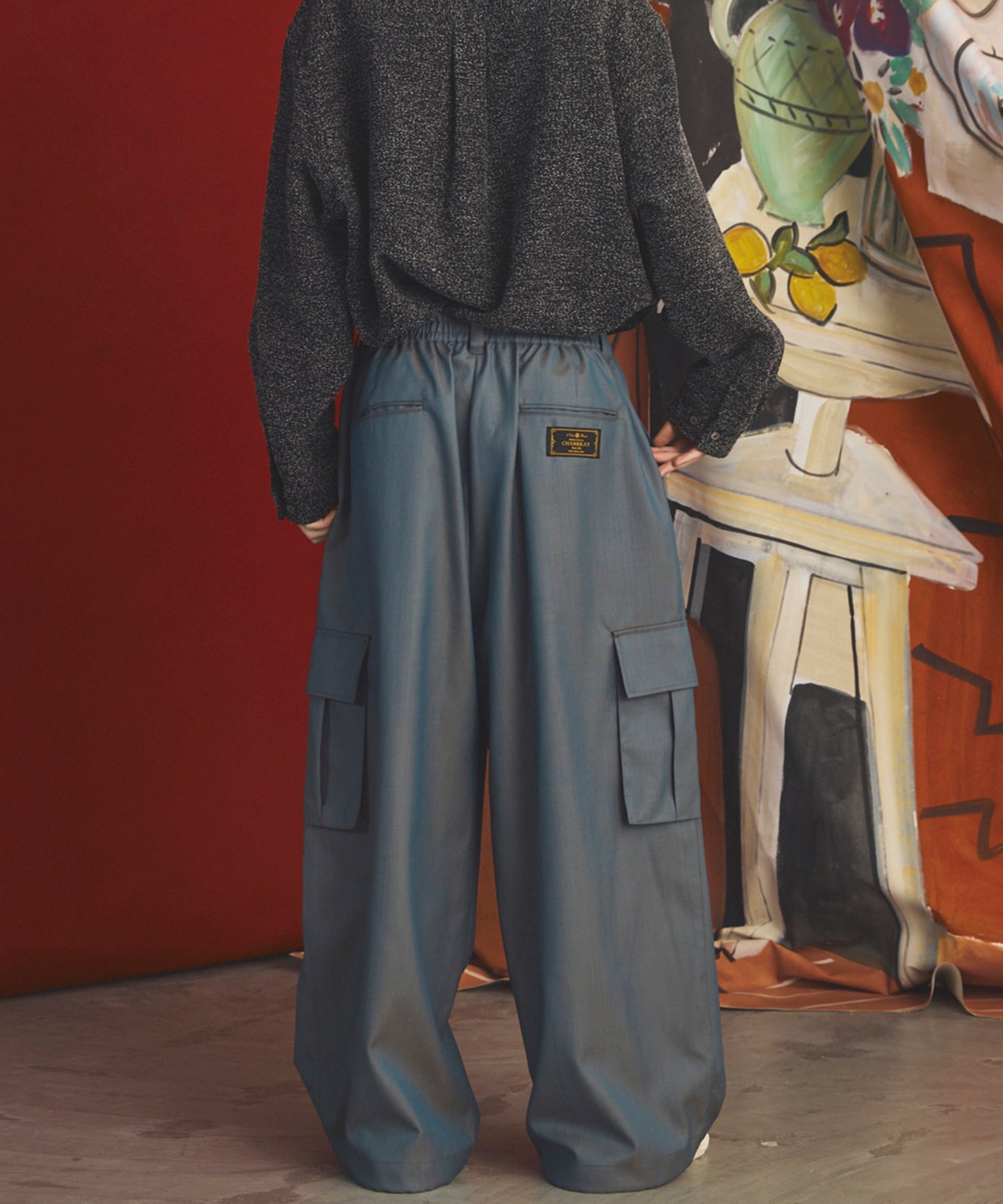 4 Colors Chambray Washable Wool Prime-Wide Cargo Pants