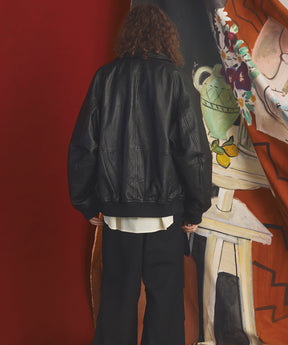 【26AW PRE-ORDER】Grain Leather Prime-Over Single Raglan Ribbed Blouson