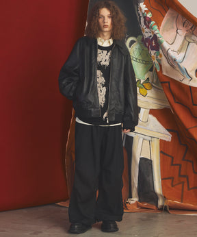 【26AW PRE-ORDER】Grain Leather Prime-Over Single Raglan Ribbed Blouson