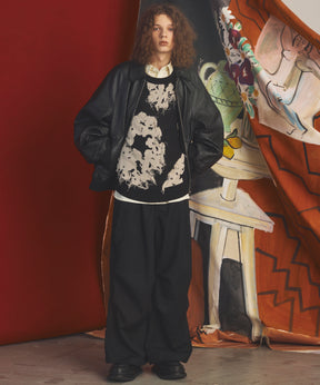 【26AW PRE-ORDER】Fringe Cut Jacquard Prime-Over Flower Pattern Knit Sweater