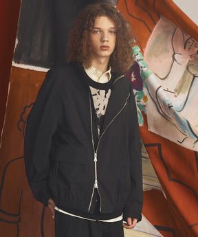 [26AW PRE-ORDER] Three-Layer Asymmetrical Front Zip Prime-Over Stand Collar Blouson