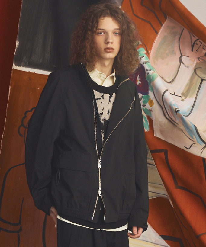 [26AW PRE-ORDER] Three-Layer Asymmetrical Front Zip Prime-Over Stand Collar Blouson