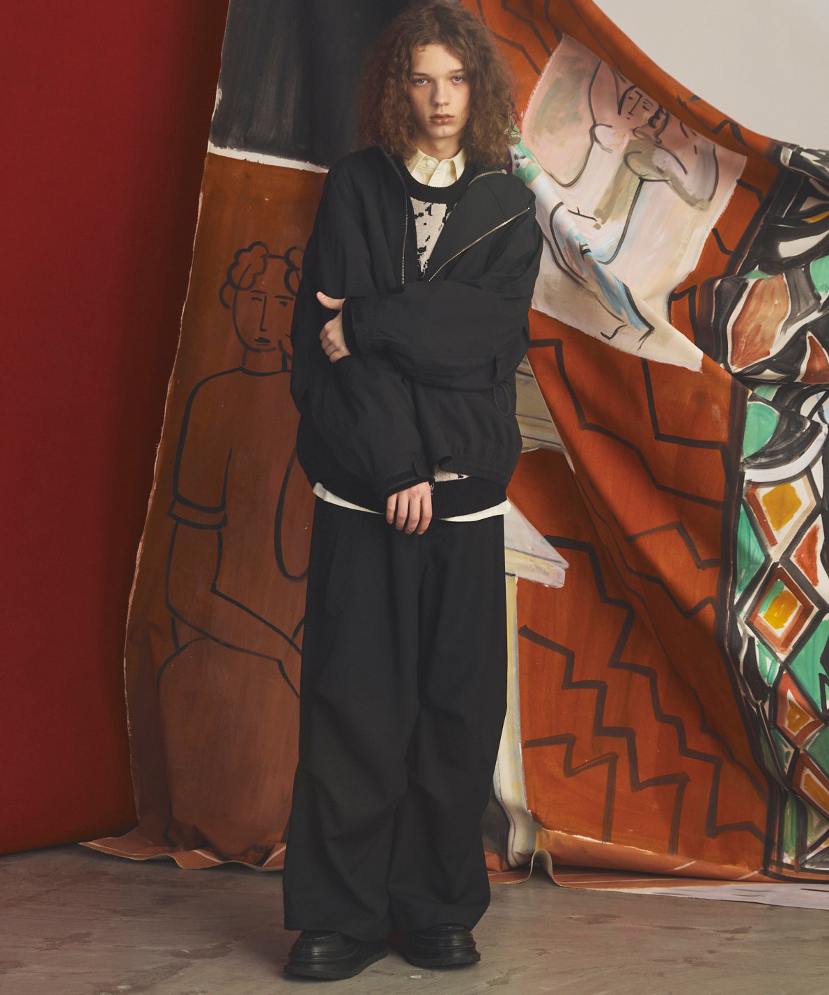 【26AW PRE-ORDER】Fringe Cut Jacquard Prime-Over Flower Pattern Knit Sweater