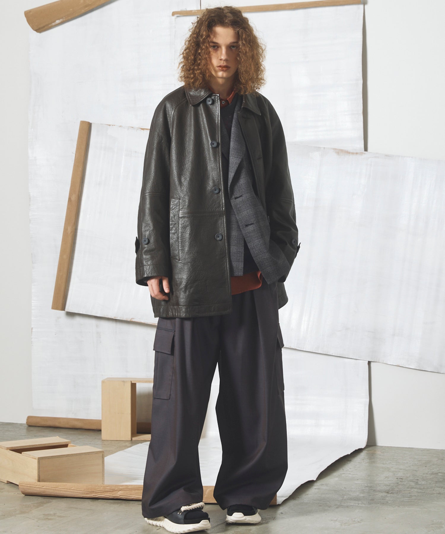 4 Colors Chambray Washable Wool Prime-Wide Cargo Pants