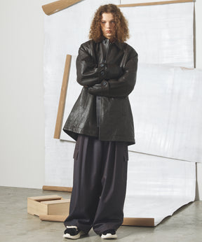 【26AW PRE-ORDER】Grain Leather Prime-Over Front Button Single Raglan Half Coat