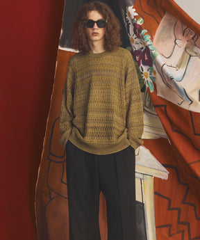 【26AW PRE-ORDER】Sheer Mixed Stripe Prime-Over Crewneck Knit Sweater