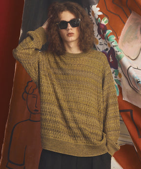 【26AW PRE-ORDER】Sheer Mixed Stripe Prime-Over Crewneck Knit Sweater