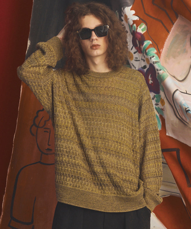 【26AW PRE-ORDER】Sheer Mixed Stripe Prime-Over Crewneck Knit Sweater