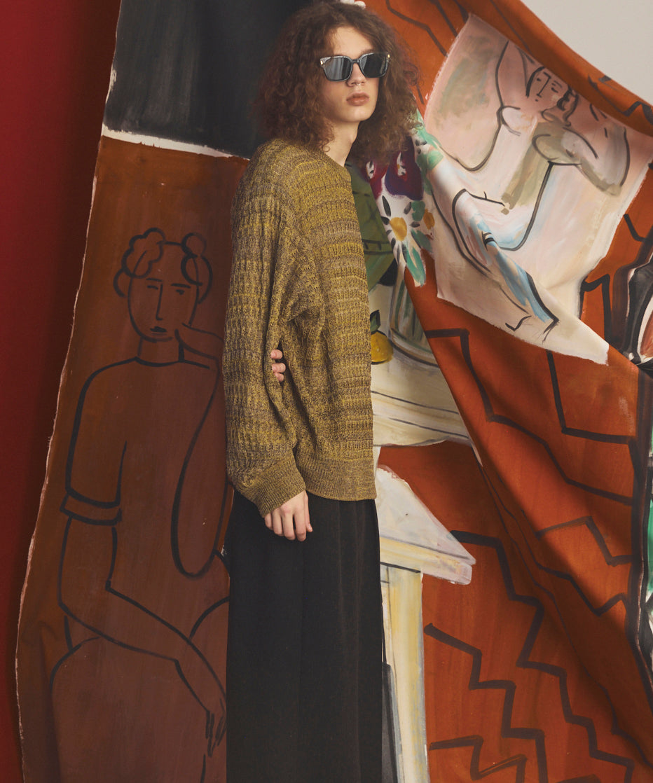 【26AW PRE-ORDER】Sheer Mixed Stripe Prime-Over Crewneck Knit Sweater