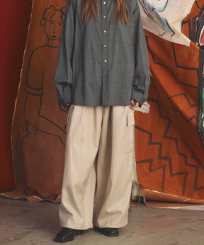 4 Colors Chambray Washable Wool Prime-Wide Cargo Pants