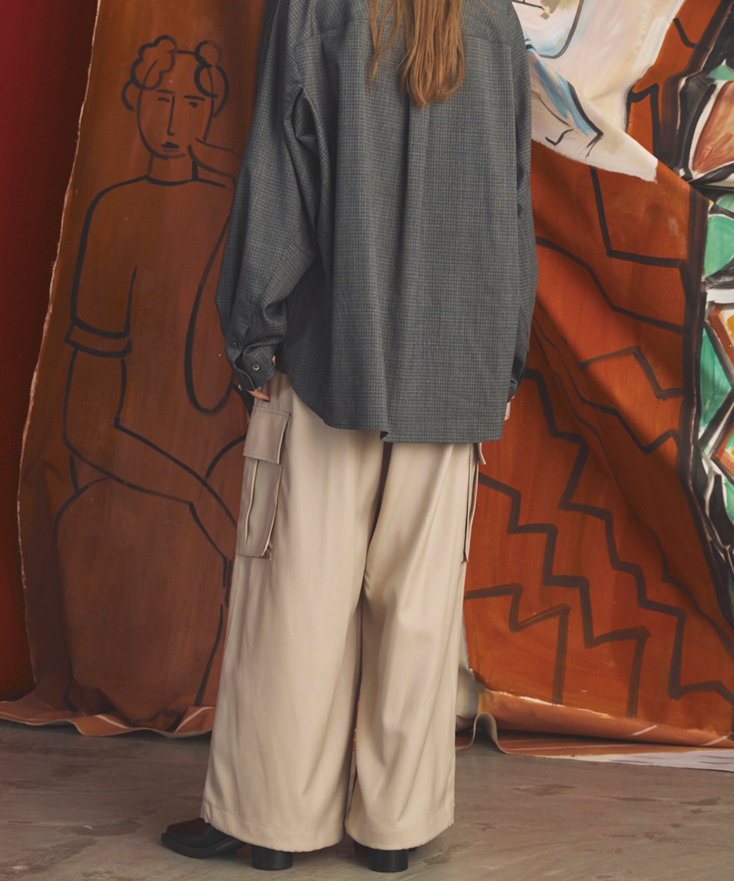 4 Colors Chambray Washable Wool Prime-Wide Cargo Pants