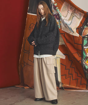 【26AW PRE-ORDER】Melange Random Tucks Prime-Over Collared Knit Cardigan