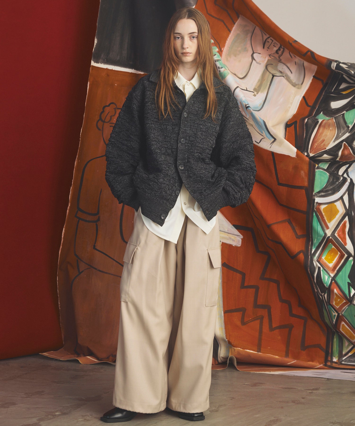 4 Colors Chambray Washable Wool Prime-Wide Cargo Pants