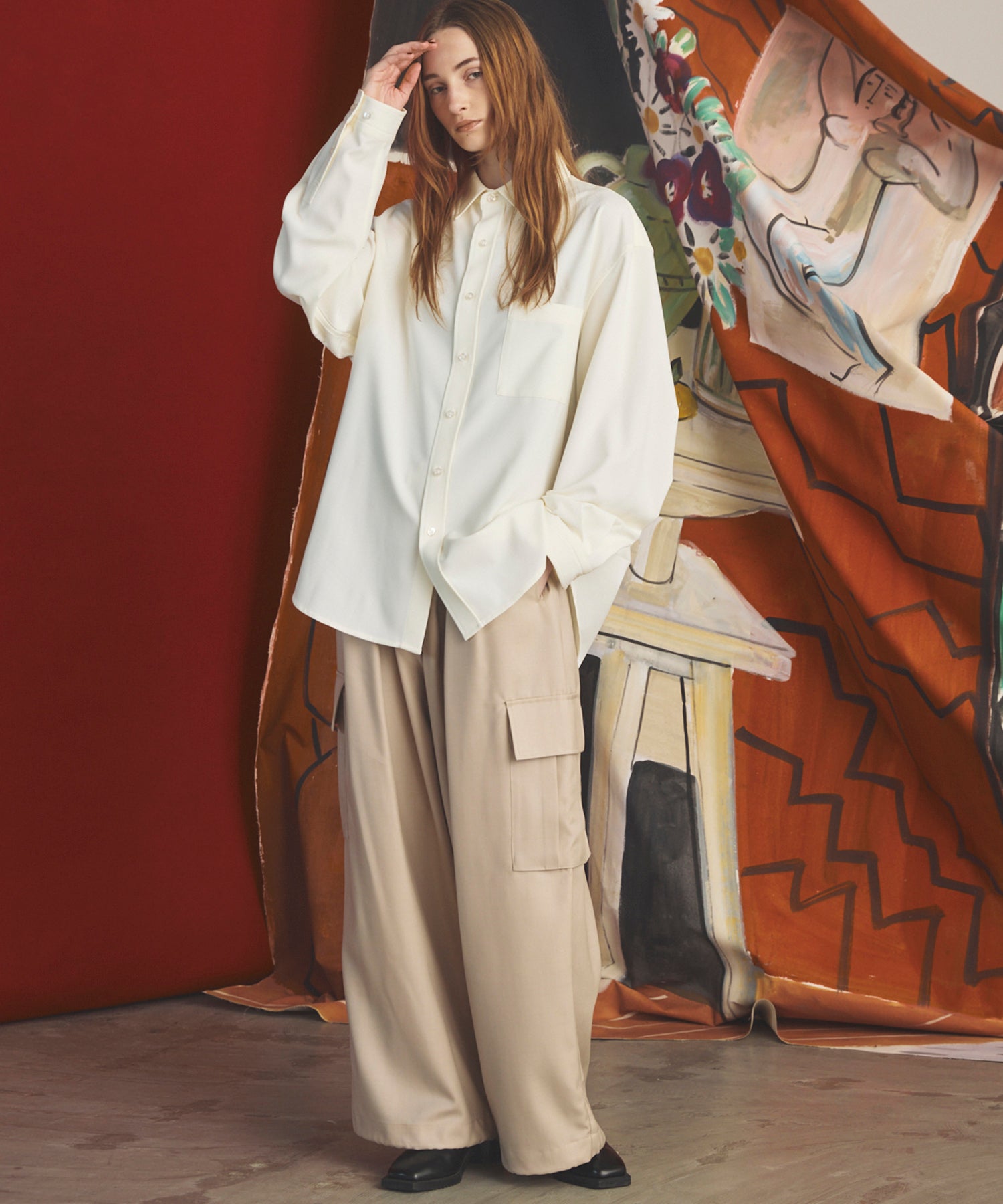 4 Colors Chambray Washable Wool Prime-Wide Cargo Pants