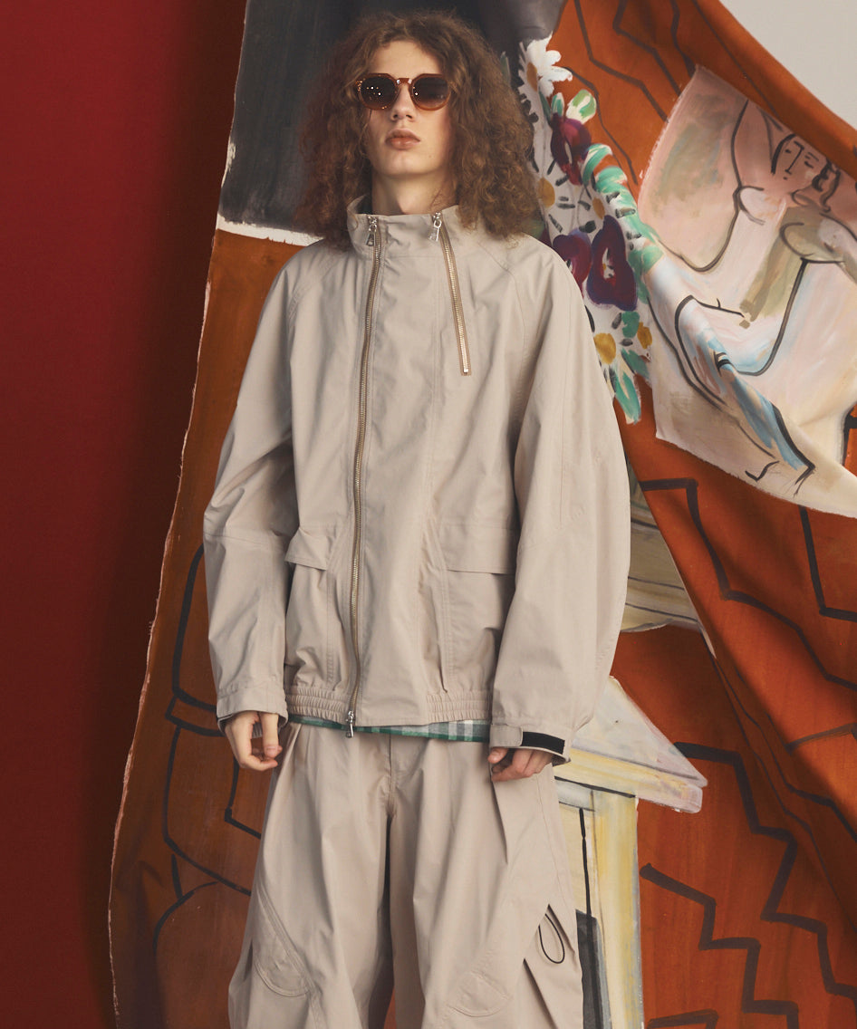 [26AW PRE-ORDER] Three-Layer Asymmetrical Front Zip Prime-Over Stand Collar Blouson