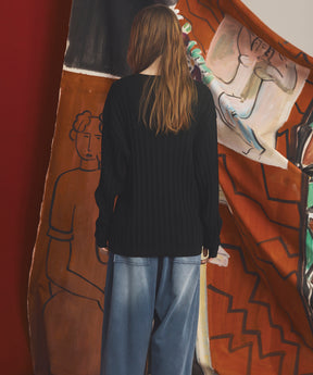 【26AW PRE-ORDER】Shadow Stripe Prime-Over Henley Neck Knit Sweater