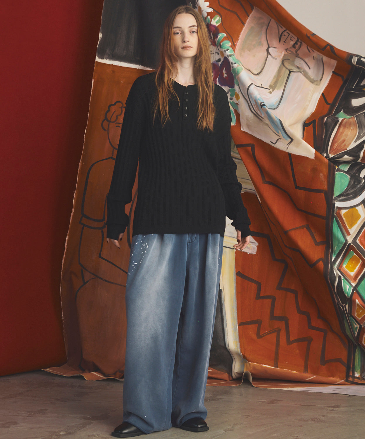 【26AW PRE-ORDER】Shadow Stripe Prime-Over Henley Neck Knit Sweater