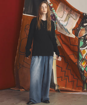 【26AW PRE-ORDER】Shadow Stripe Prime-Over Henley Neck Knit Sweater