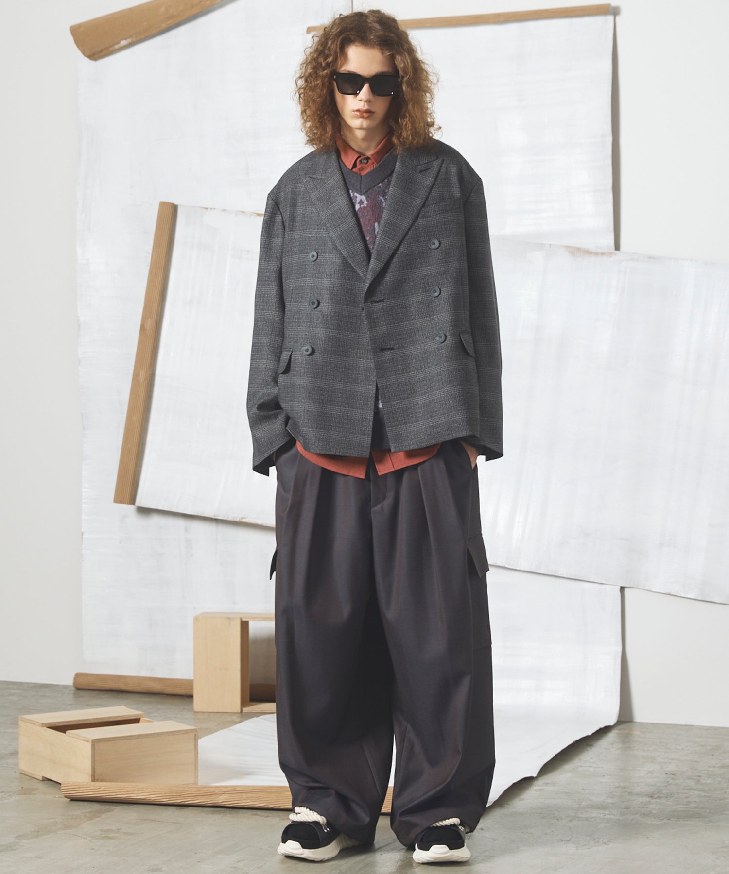 4 Colors Chambray Washable Wool Prime-Wide Cargo Pants