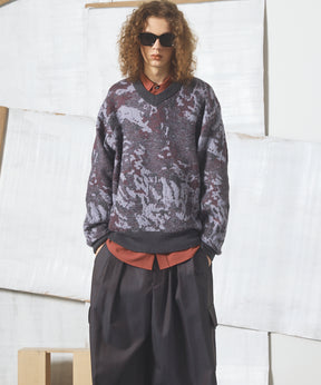 【26AW PRE-ORDER】Abstract Pattern Prime-Over V-neck Knit Tops