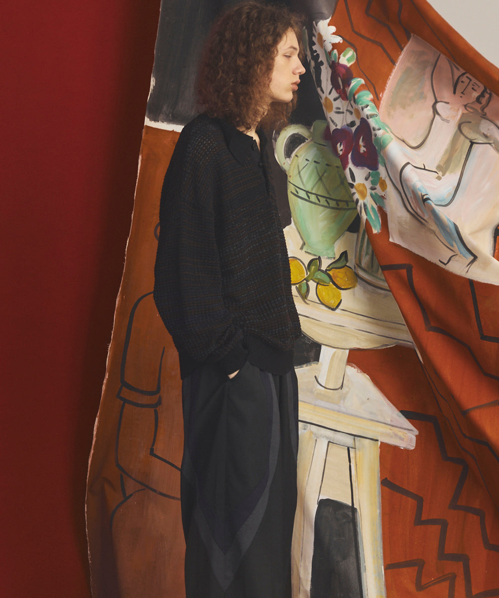 【26AW PRE-ORDER】KASURI ONI Waffle Prime-Over Knit Polo Shirt