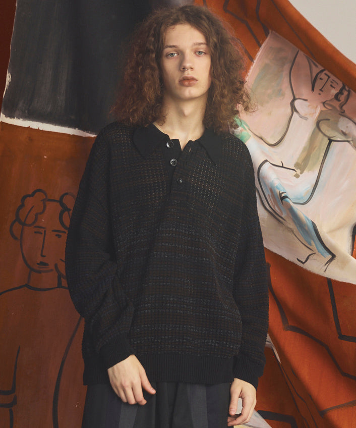 【26AW PRE-ORDER】KASURI ONI Waffle Prime-Over Knit Polo Shirt