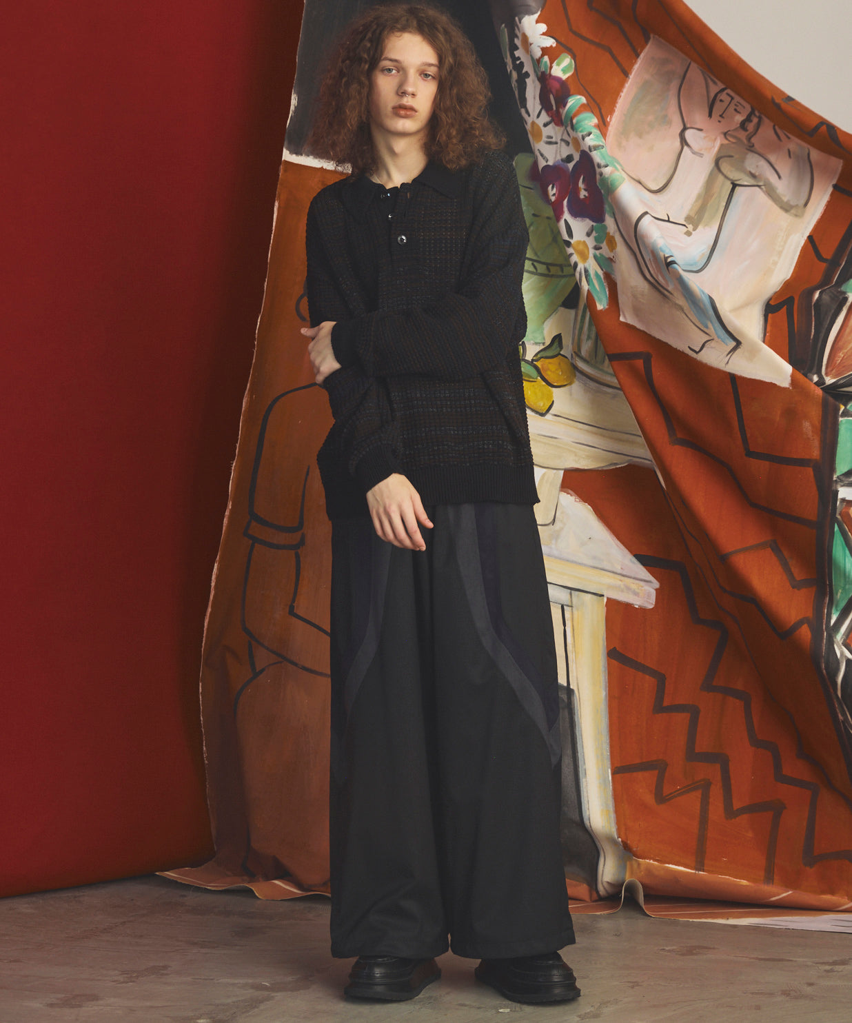 【26AW PRE-ORDER】KASURI ONI Waffle Prime-Over Knit Polo Shirt