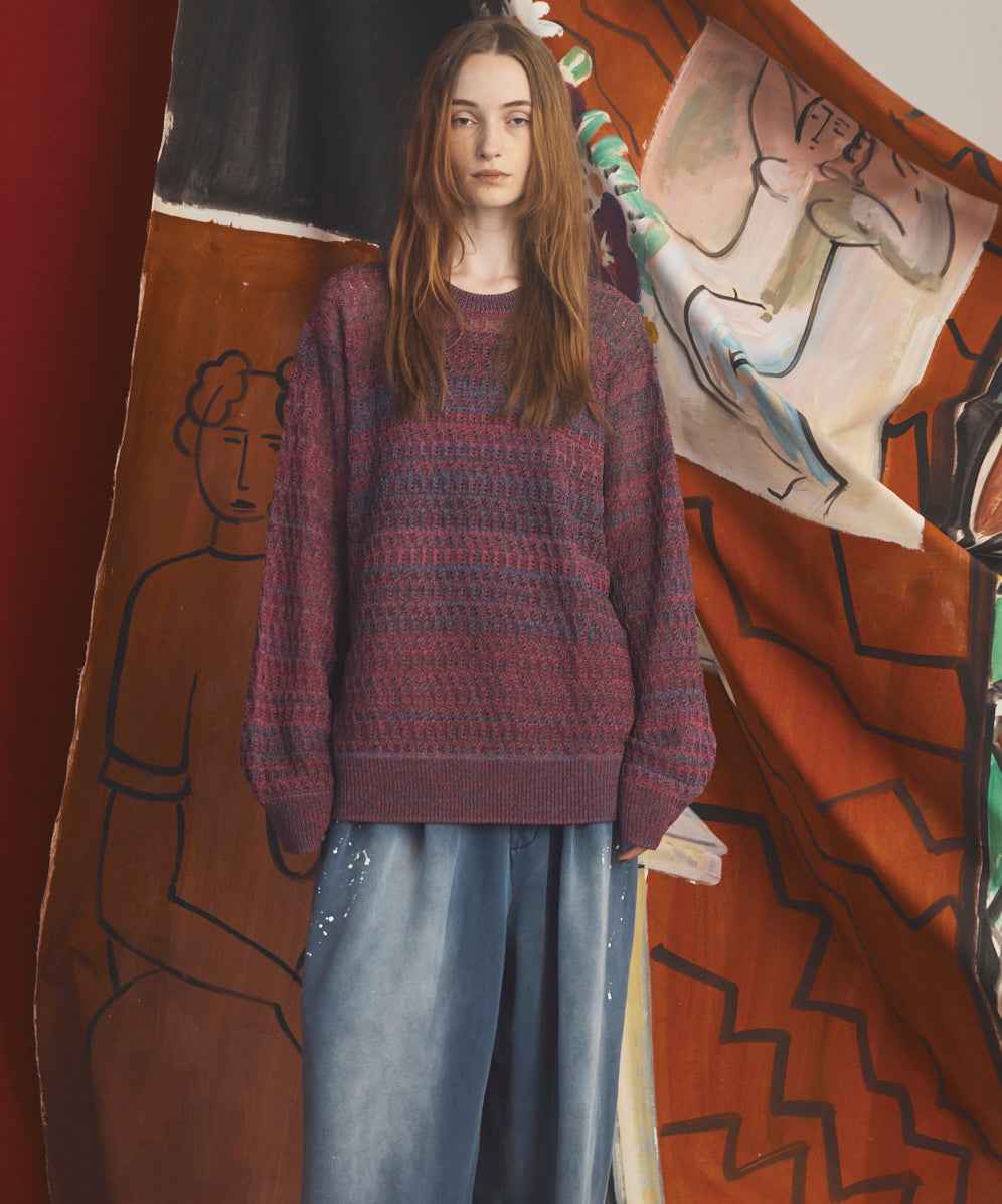 【26AW PRE-ORDER】Sheer Mixed Stripe Prime-Over Crewneck Knit Sweater