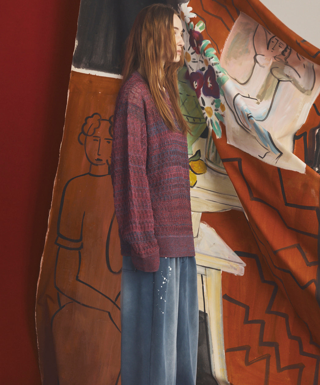 【26AW PRE-ORDER】Sheer Mixed Stripe Prime-Over Crewneck Knit Sweater