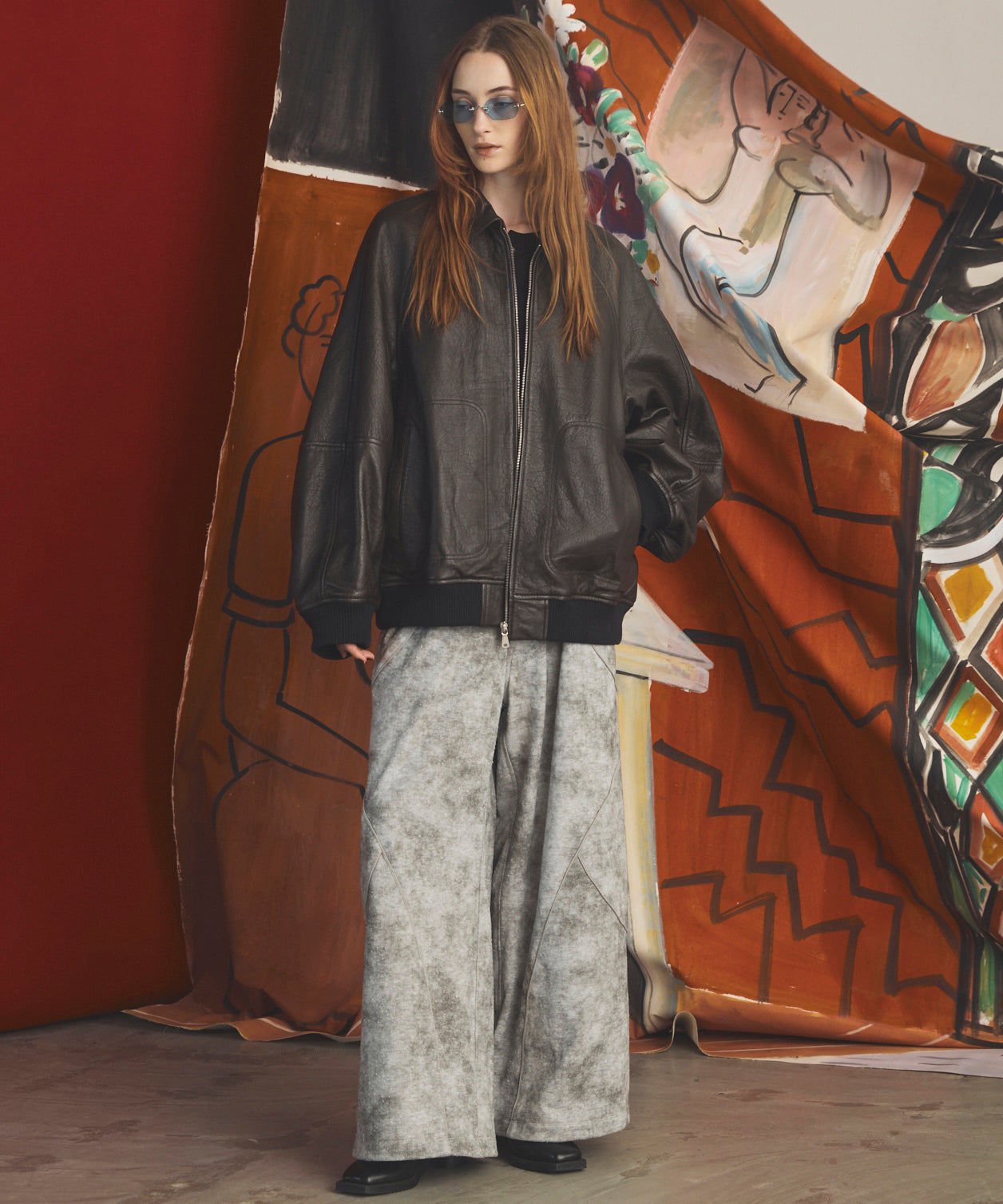 【26AW PRE-ORDER】Grain Leather Prime-Over Single Raglan Ribbed Blouson