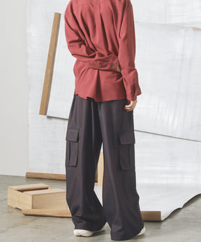 4 Colors Chambray Washable Wool Prime-Wide Cargo Pants