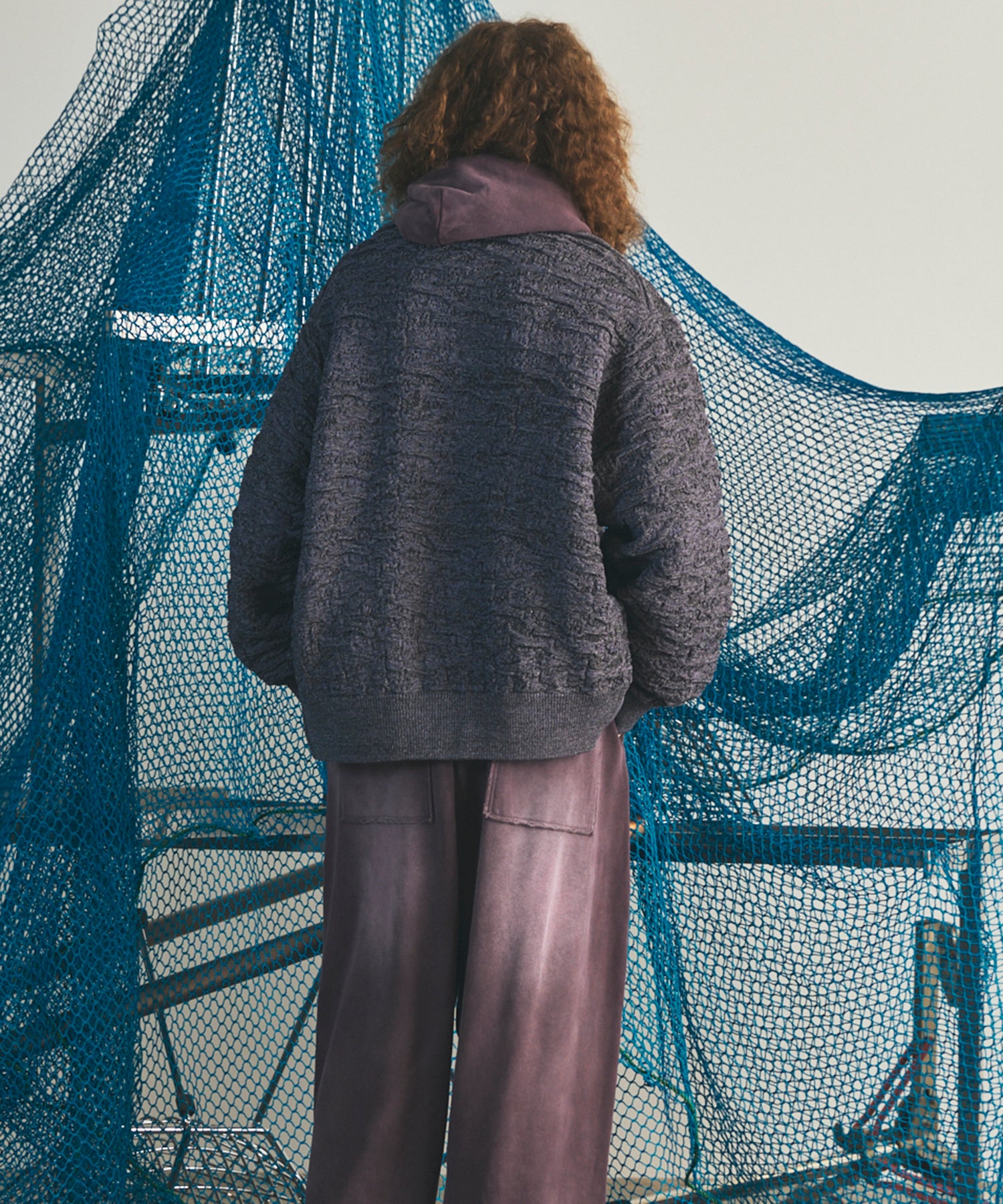【26AW PRE-ORDER】Melange Random Tucks Prime-Over Collared Knit Cardigan