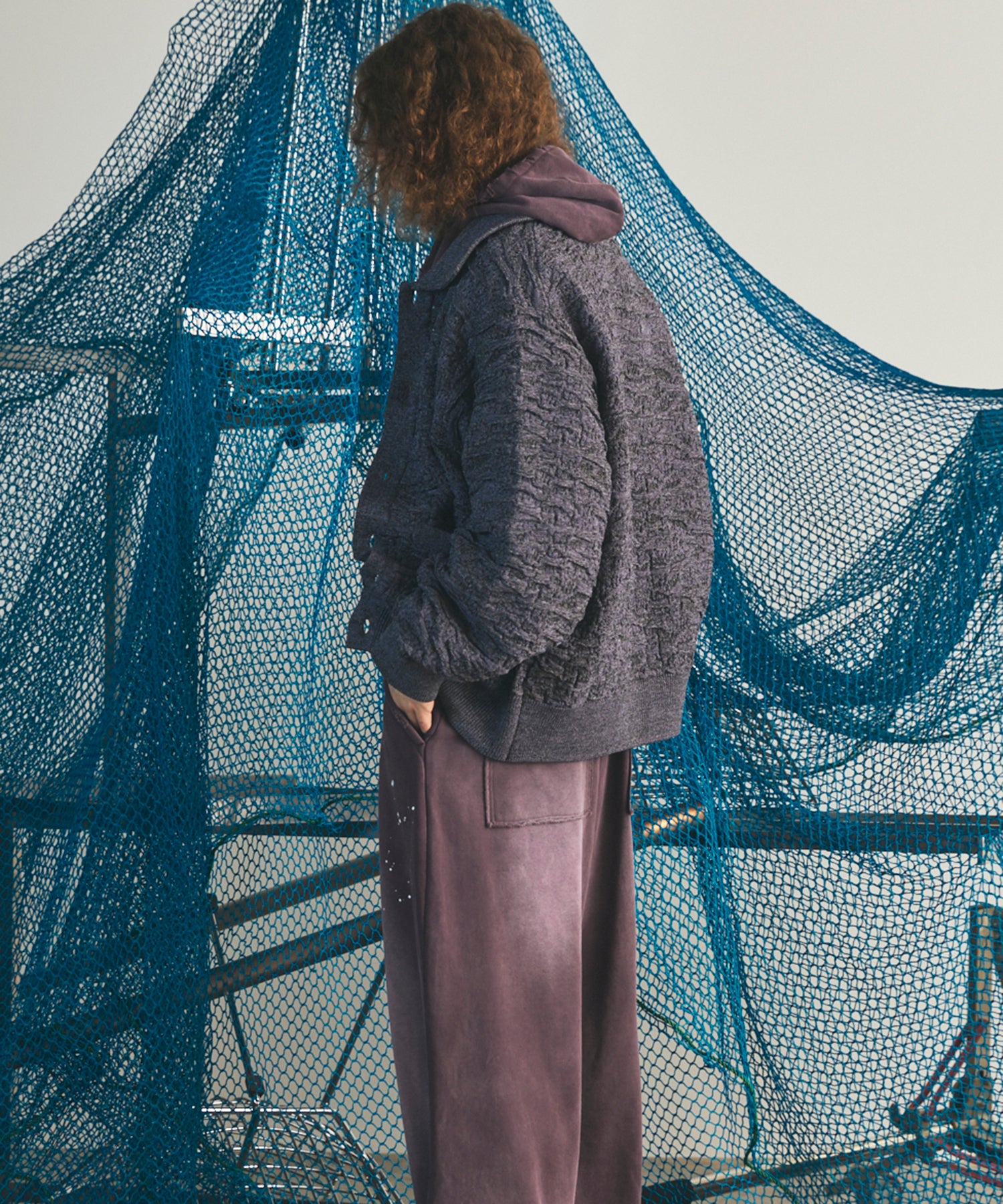 【26AW PRE-ORDER】Melange Random Tucks Prime-Over Collared Knit Cardigan