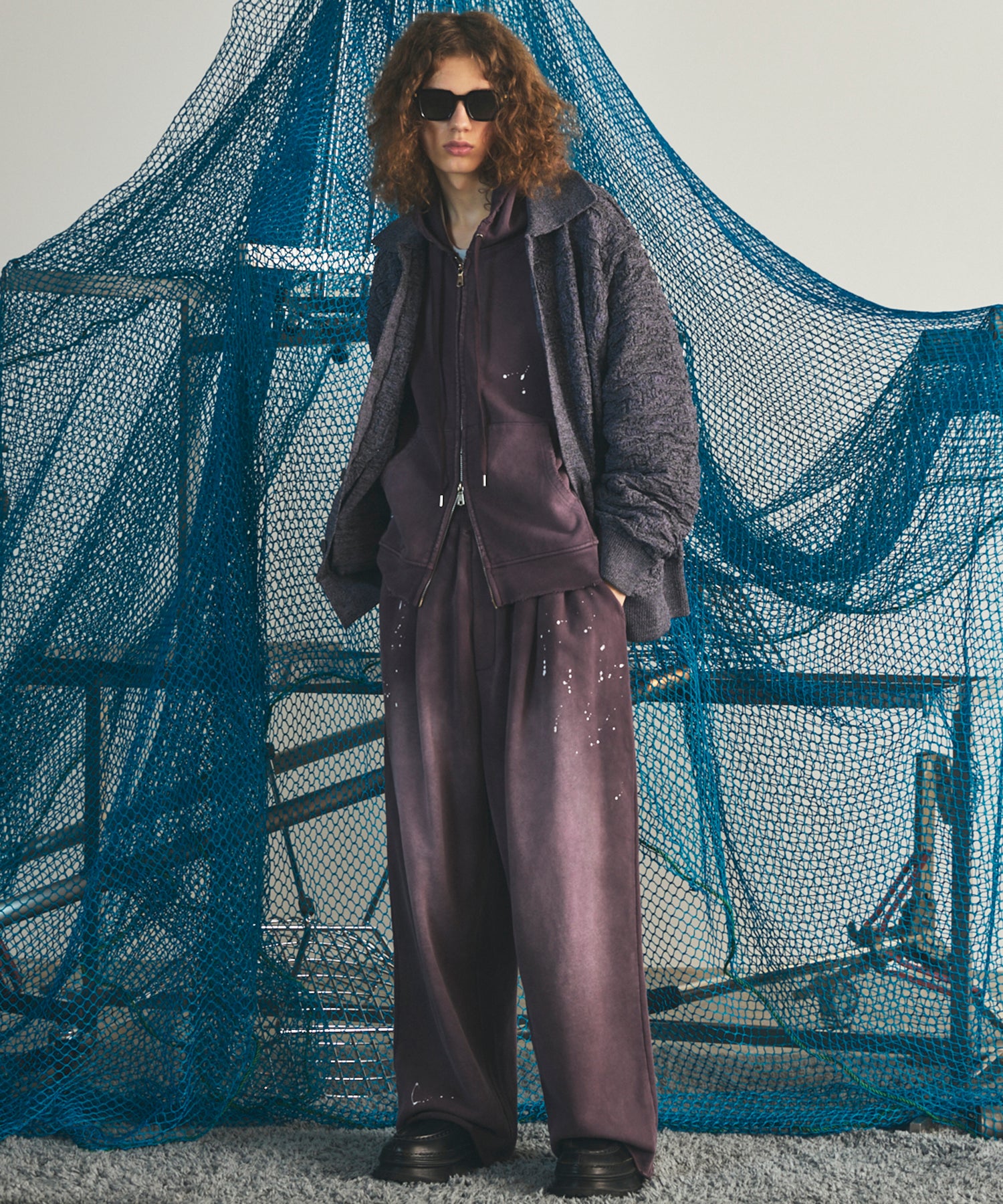 【26AW PRE-ORDER】Melange Random Tucks Prime-Over Collared Knit Cardigan