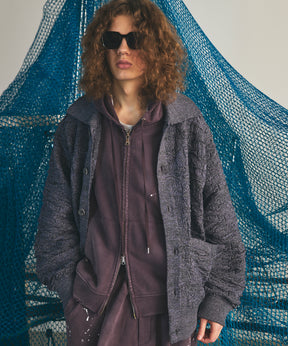 【26AW PRE-ORDER】Melange Random Tucks Prime-Over Collared Knit Cardigan