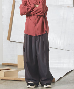 4 Colors Chambray Washable Wool Prime-Wide Cargo Pants