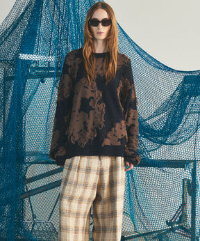【26AW PRE-ORDER】Fringe Cut Jacquard Prime-Over Flower Pattern Knit Sweater