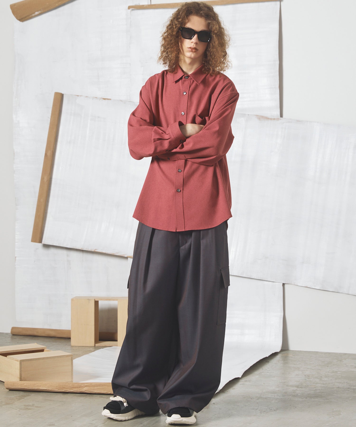 4 Colors Chambray Washable Wool Prime-Wide Cargo Pants