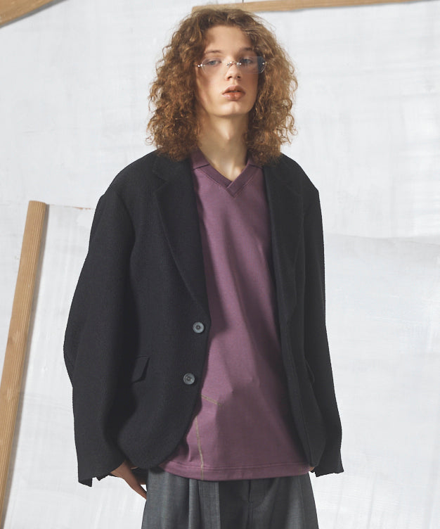 【26aw PRE-ORDER】布艺面料面料翻盖拉链单夹克