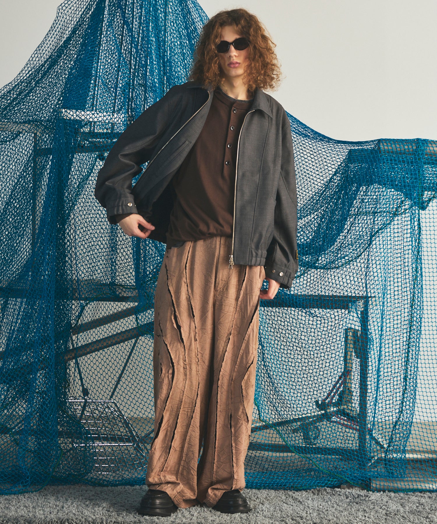 Airy Striped Gabardine Prime-Over Short-sleeved Shirt