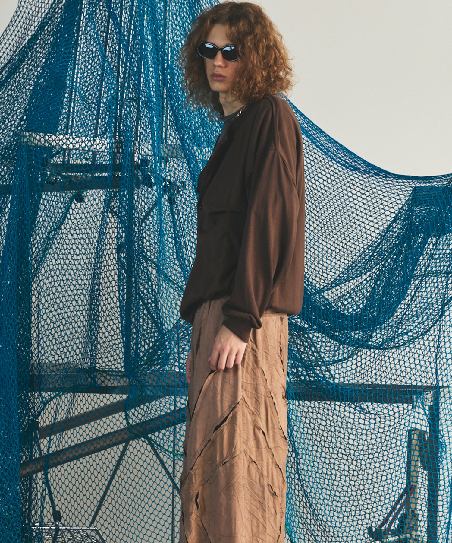 Airy Striped Gabardine Prime-Over Short-sleeved Shirt