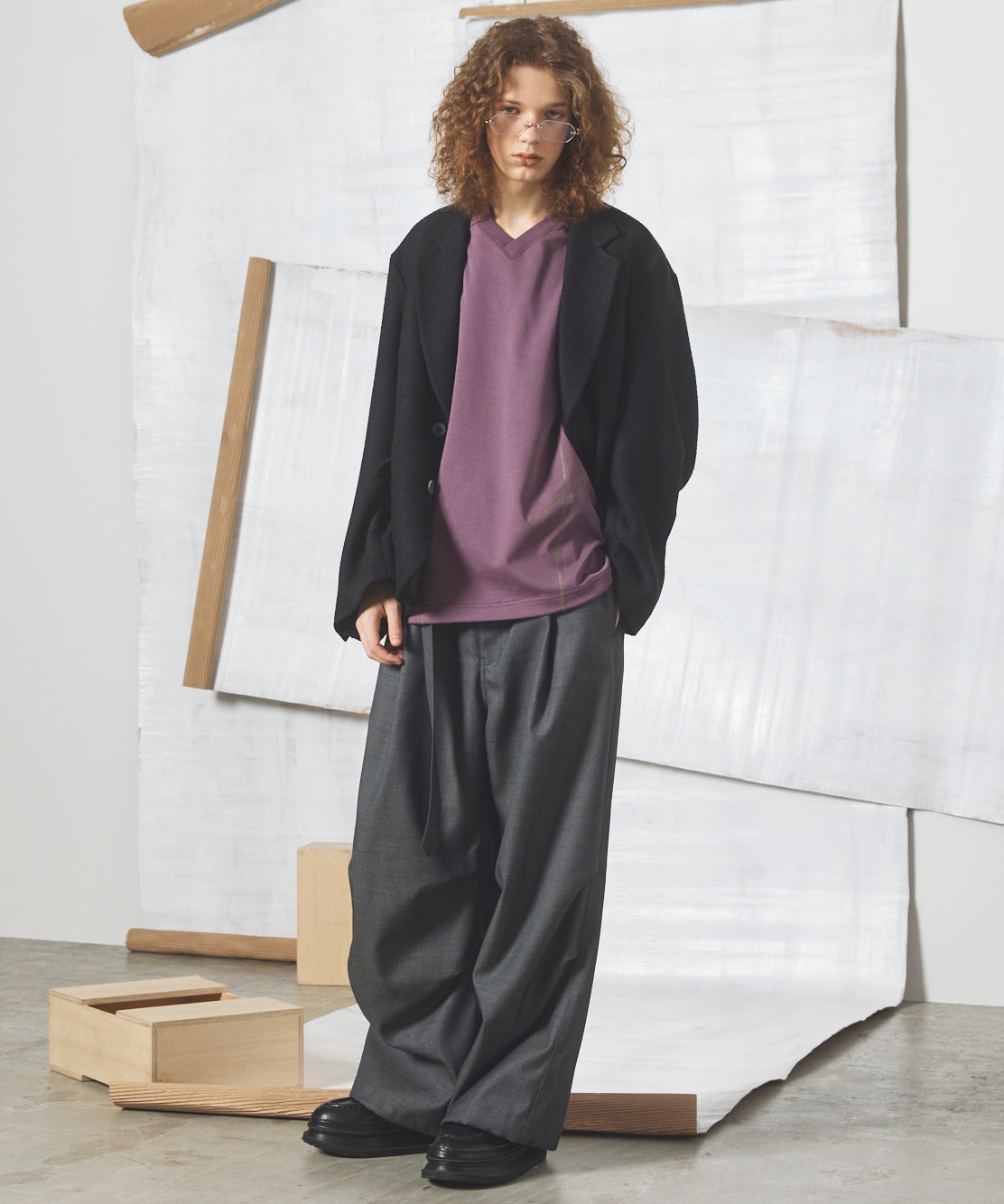 【26aw PRE-ORDER】布艺面料面料翻盖拉链单夹克