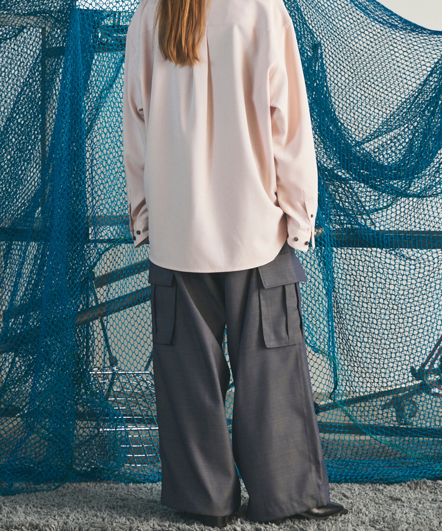 4 Colors Chambray Washable Wool Prime-Wide Cargo Pants