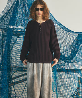 【26AW PRE-ORDER】Shadow Stripe Prime-Over Henley Neck Knit Sweater