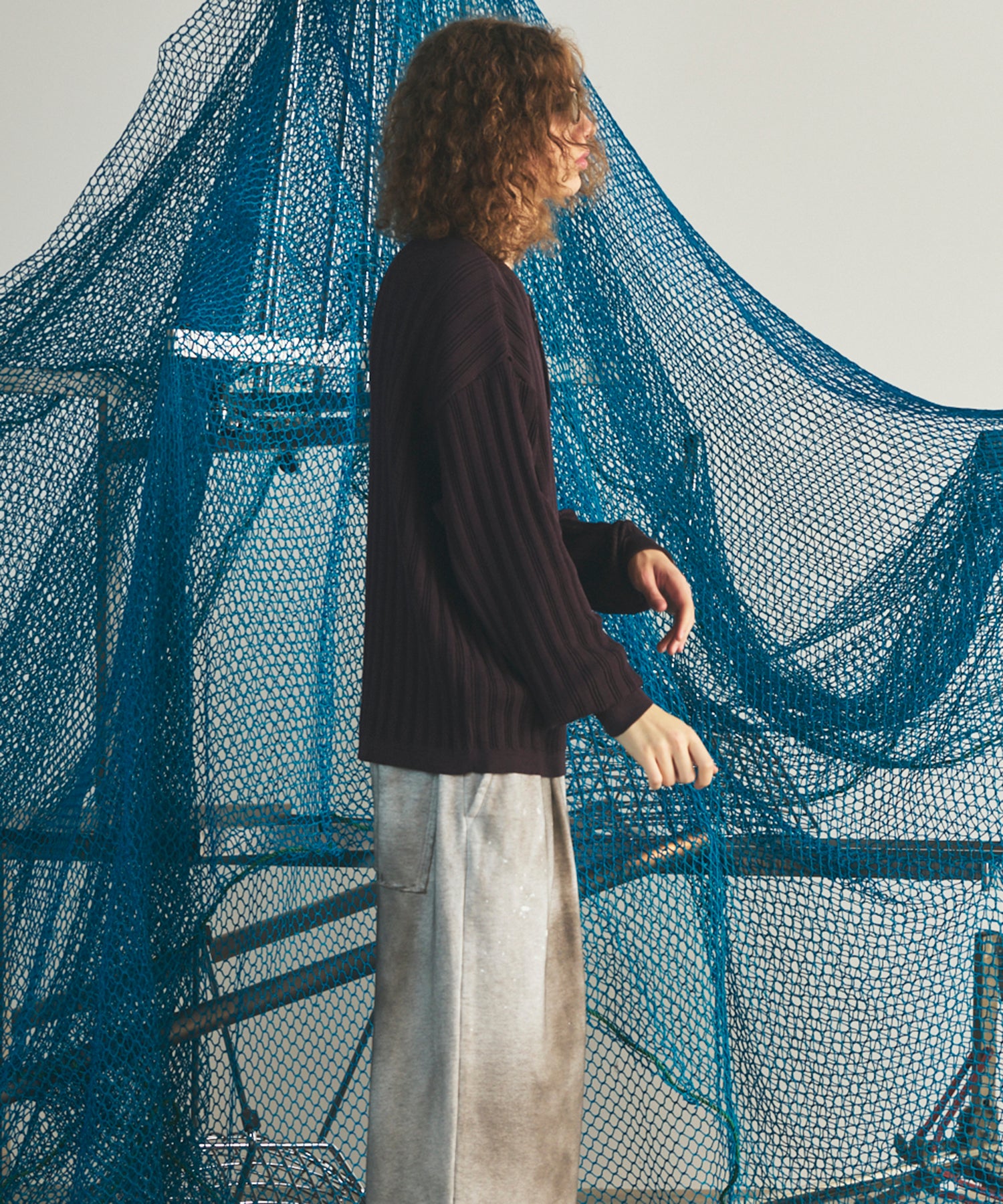 【26AW PRE-ORDER】Shadow Stripe Prime-Over Henley Neck Knit Sweater