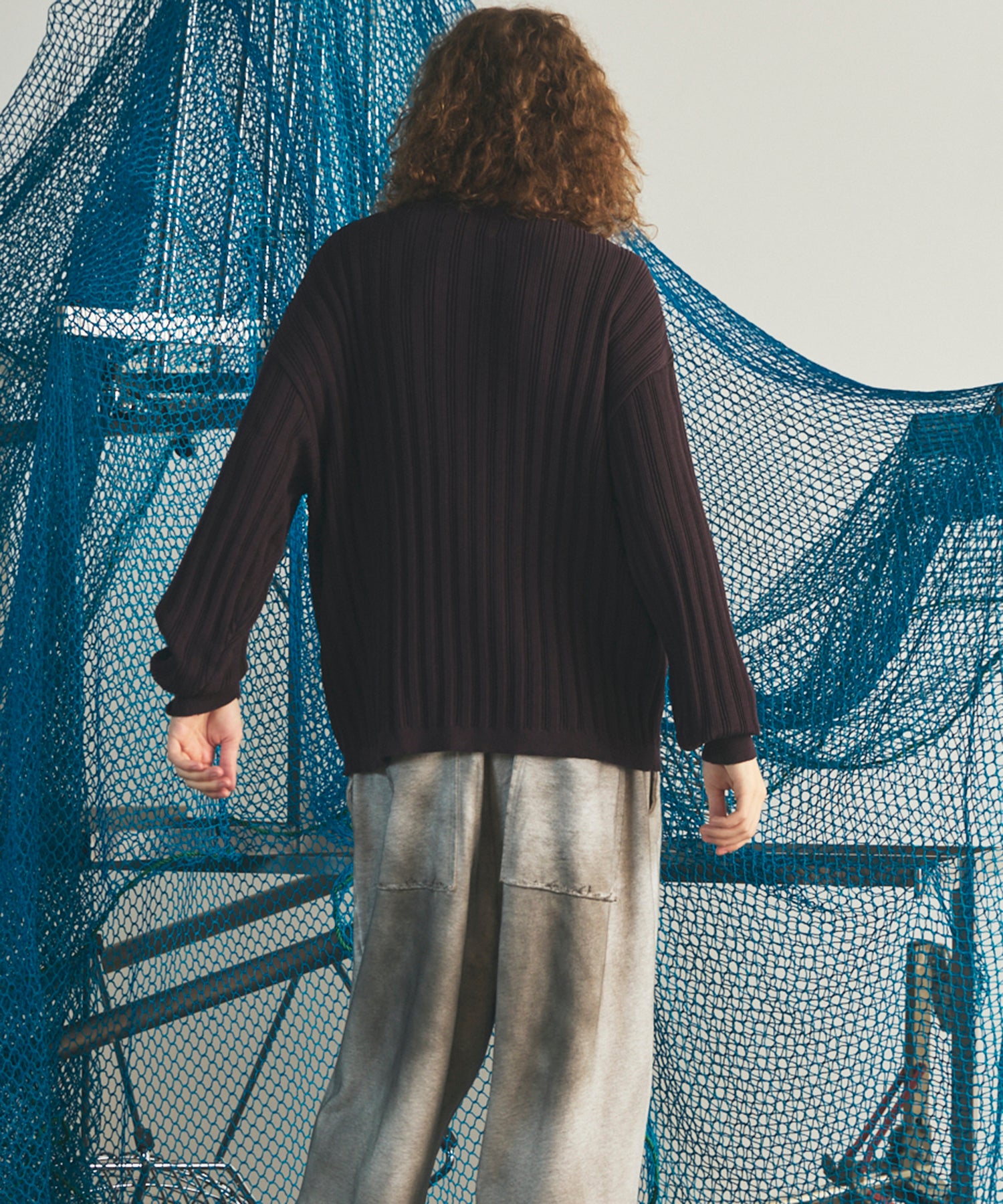 【26AW PRE-ORDER】Shadow Stripe Prime-Over Henley Neck Knit Sweater