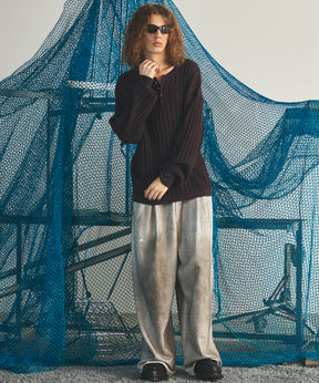 【26AW PRE-ORDER】Shadow Stripe Prime-Over Henley Neck Knit Sweater