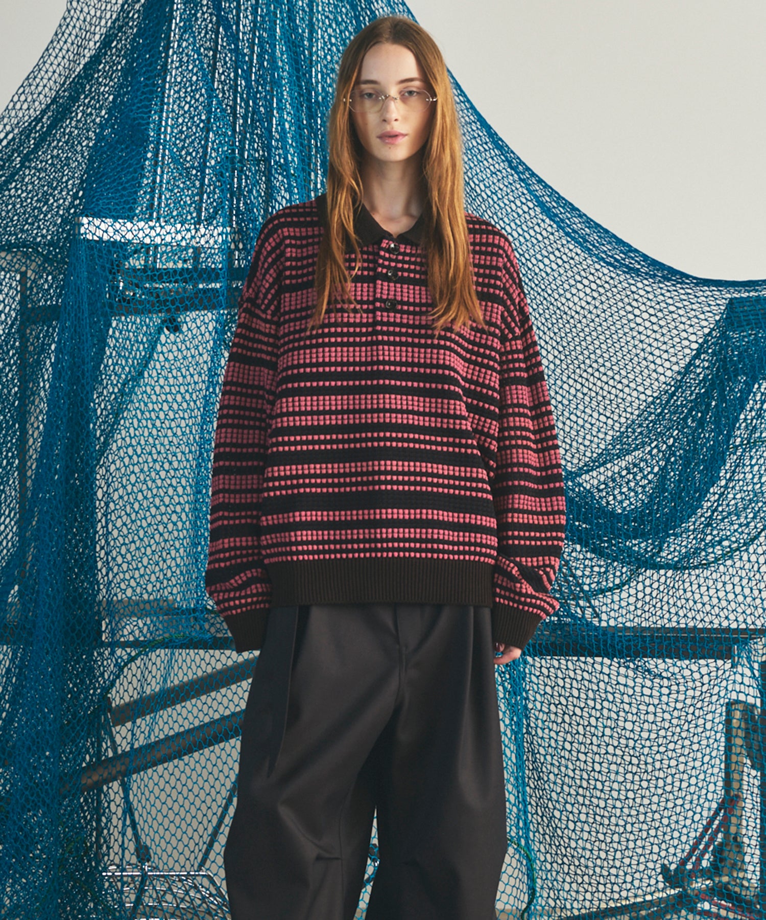 【26AW PRE-ORDER】KASURI ONI Waffle Prime-Over Knit Polo Shirt